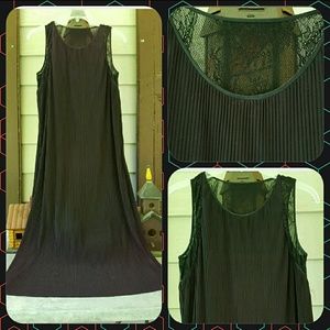 Calvin Klein CK Textured Ribbed Lace detail black sleeveless tank midi Dress